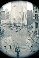 View from the Cleveland Trust Company rotunda, looking out at the intersection of Euclid Avenue and East Ninth Street.
