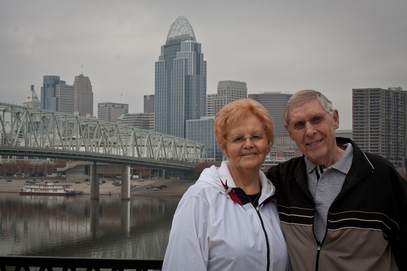 We met Mom and Adolph in Kentucky for a little weekend getaway, and here they are across the river from Cincinnati.