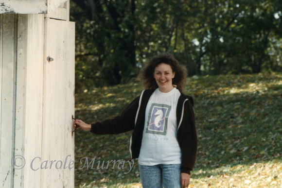 When you go on fall foliage tours, you often times have to use an outhouse .... and Larry caught me heading into one!  lol!   (October 1988)© Carolyn S. Murray 1988