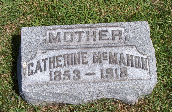 This is the grave of Catherine (McCARTNEY) McMAHON, wife of Patrick McMahon (December 22, 1851 [according to her death certificate] - August 25, 1918).  This grave can be found in the Immaculate Conce