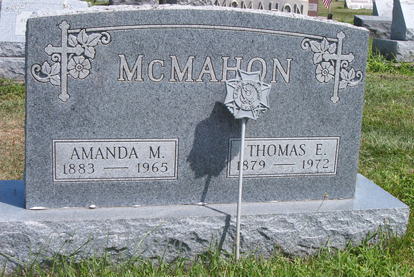 This is the grave of Amanda M. (SMITH) McMAHON (May 15, 1883 - July 3, 1965) and Thomas Edward McMAHON (August 12, 1879 - November 24, 1972).  This grave can be found in the Immaculate Conception Cath