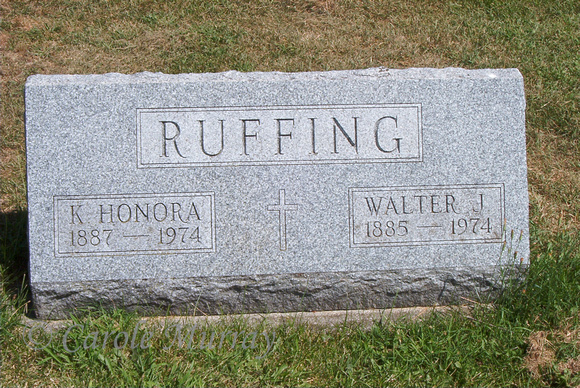 This is the grave of K. Honora RUFFING (1887 - 1974) and Walter J. RUFFING (1885 - 1974).  This grave can be found in the Immaculate Conception Catholic Cemetery in Lyme Township, Huron County, Ohio.