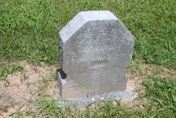 This is the grave of Loretta O'MARA (February 5, 1886 - June 14, 1889), daughter of John and Mary Ann (McCARTNEY) O'MARA.  This grave can be found in St. Anthony's Cemetery, Milan, Erie County, Ohio.