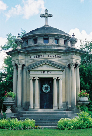 This stately mausoleum can be found in St. Anthony's Cemetery, Milan, Erie County, Ohio.It is the final resting place of Valentine Fries and his extended family.  Mr. Fries was a prosperous ship build