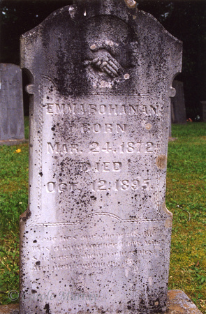 This is the grave of Emma (JOSLIN) BOHANAN (March 24, 1872 - October 12, 1895), wife of James Henry "Bruce" BOHANAN.  This grave can be found in the Williamsburg Cemetery, Sevierville, Sevier County,