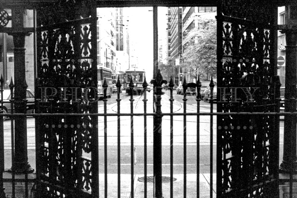 The gates as Osgoode Hall were designed to allow people through, but keep the cows out!  (October 1986)