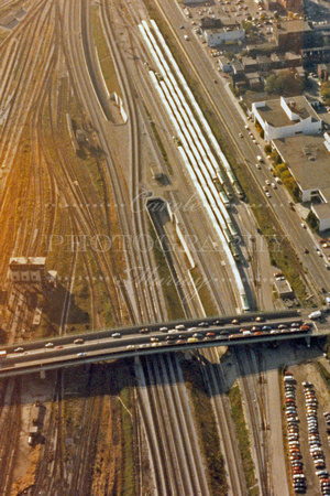 Here are the railroad tracks running in and out of the John Street Roundhouse in downtown Toronto.   (October 1986)