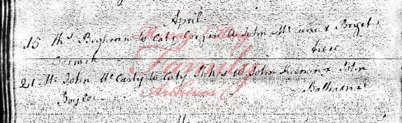 John McCartney, Caty Stokes, Ardee County Louth Ireland, Marriage Record 1776,