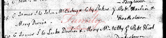 James McCartney, Ardee County Louth Ireland, Baptism Record,