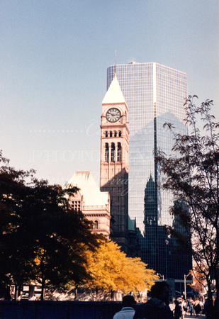 Toronto's Old City Hall, which features a large clock tower.