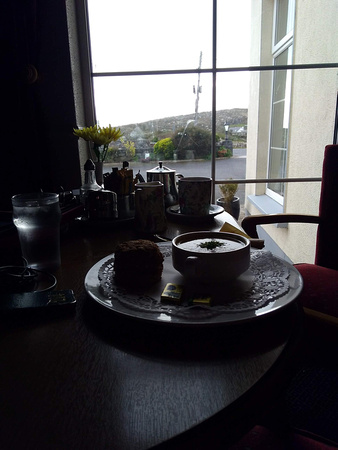 Enjoying a bowl of soup at the Carna Bay Hotel.