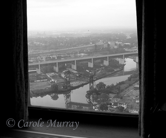 View of the Flats, the Lorain Carnegie Bridge and the innerbelt out a window of the Terminal Tower.© Carolyn S. Murray 2006