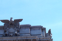The granite eagles high atop the old U.S. Court House.  The federal emphasis of the building is symbolized by the depiction of the eagle, a national symbol, in various mediums granite, wood, plaster,