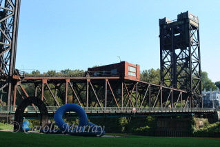 With the mighty Cuyahoga River winding it's way through Cleveland, you'll see plenty of bridges in the city.  This is one of the swing bridges over the Cuyahoga.  It's on Columbus Street, next to the