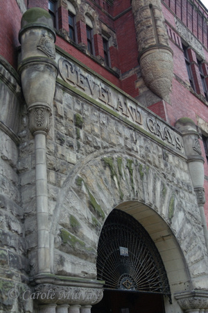 Above the main entry arch is a wrought-iron drop gate, to provide a barrier between the front steps and the massive oak doors leading into the armory.© Carolyn S. Murray 2007