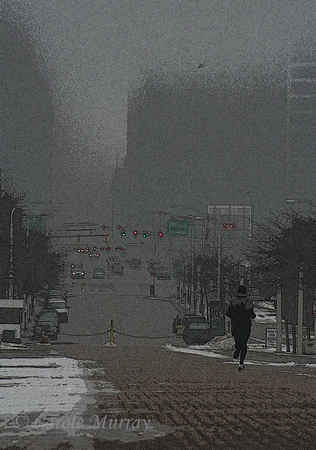 A view of the city from the East Ninth Street Pier on a foggy day.  (January 2010)© Carolyn S. Murray 2010