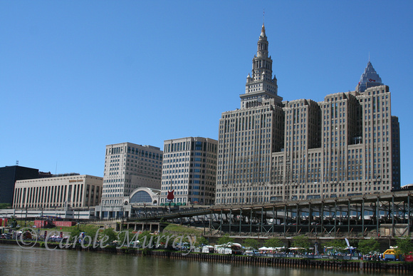 Here's a view of Tower City, the Terminal Tower and the buildings behind the Terminal, as seen from the Tower City Amphitheater.  I'm usually taking shots from the 33rd floor of the Terminal Tower, so