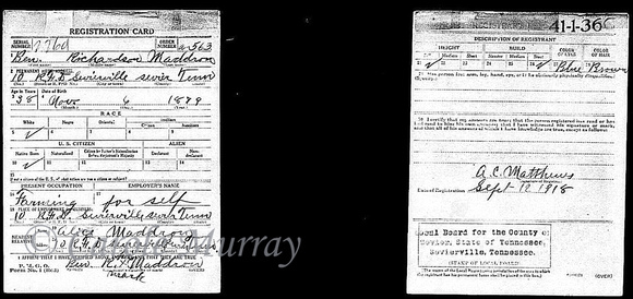 1918:  Benjamin Maddron registered for WWI on 09-12-1918