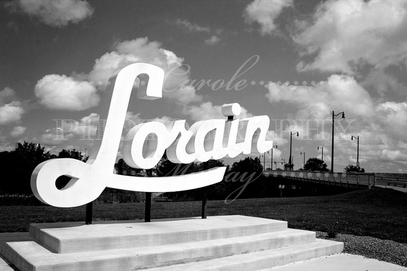 OHIO:  Lorain Script Sign in black and white
