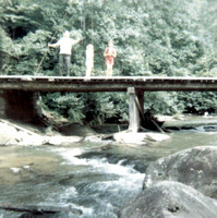 Billy fishing with his daughters, in the creek in front of his in-laws' house in Tennessee.